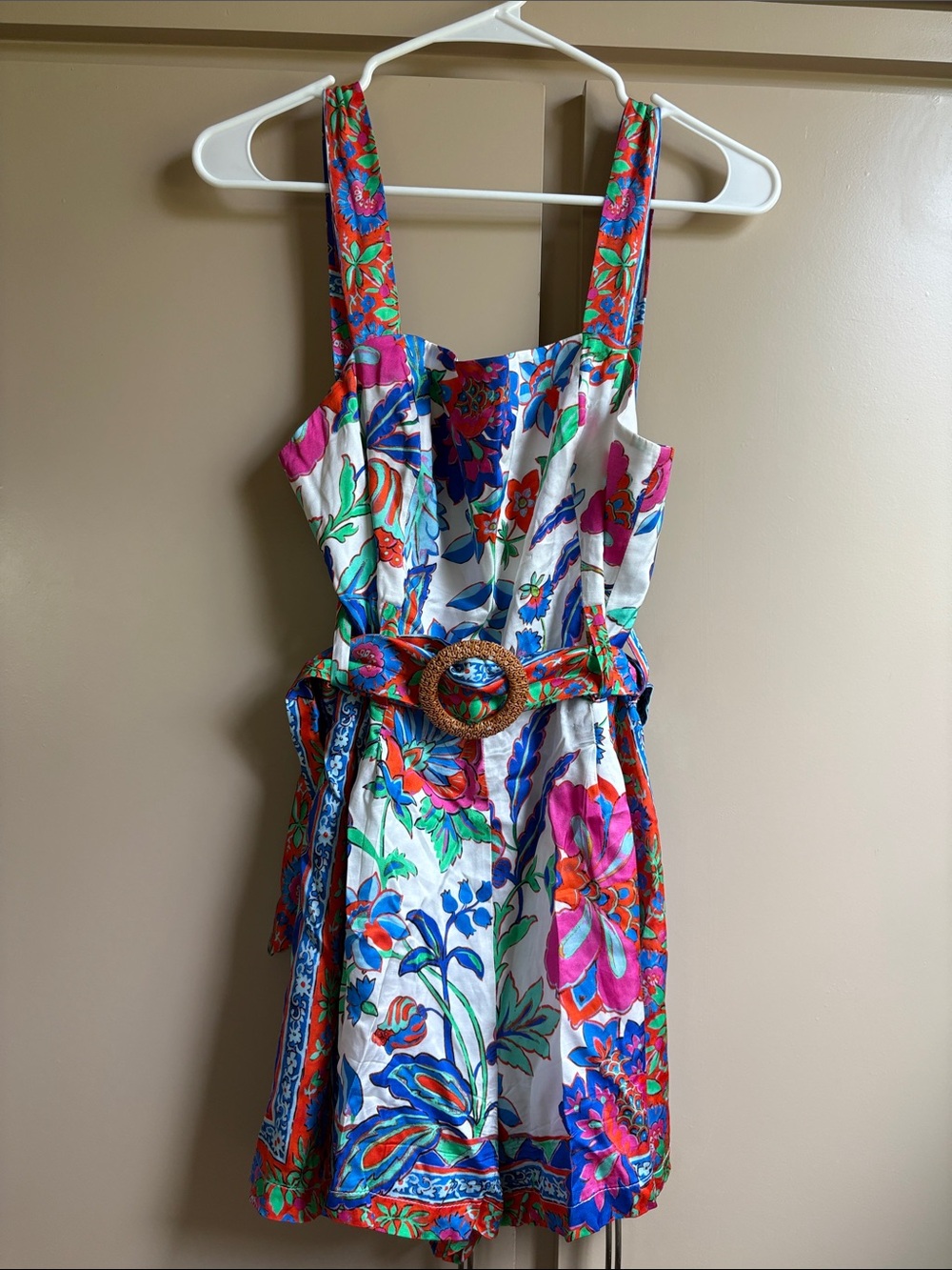 Lavender Brown White Floral Belted Mini Dress